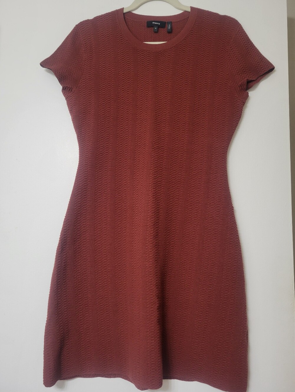 Theory Rust Textured Short Sleeve Knit Dress